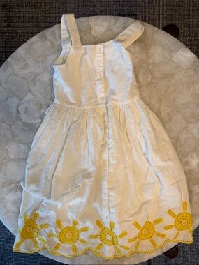 Mini Boden Cream Sundress with Yellow Sun Embroidery